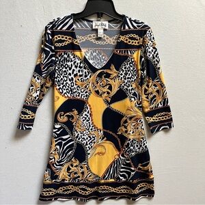 Vintage Joseph Ribkoff Multicolor Patterned Dress Sz 6